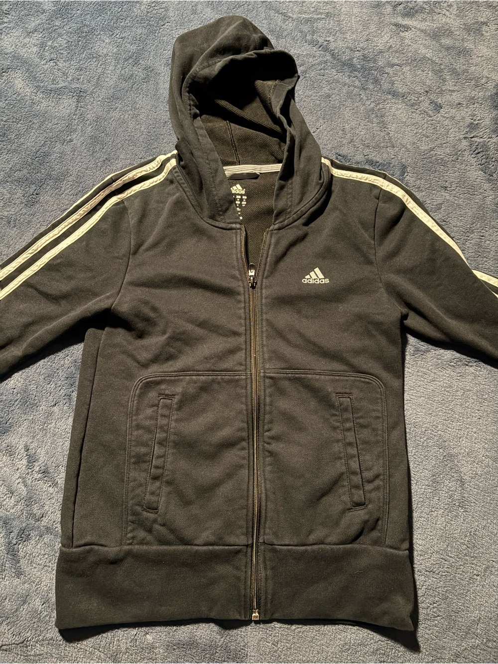 adidas Black Full-Zip Hoodie with White Shoulder and Arm Stripes